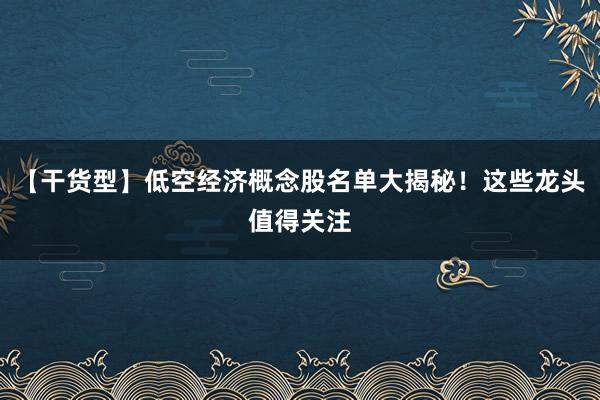 【干货型】低空经济概念股名单大揭秘！这些龙头值得关注
